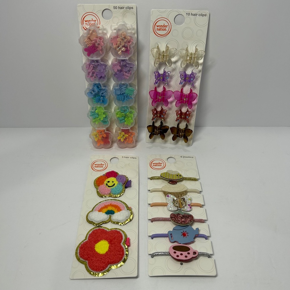 Wonder Nation Kids Hair Accessory Set Butterfly Clips Chenille Patches Elastics